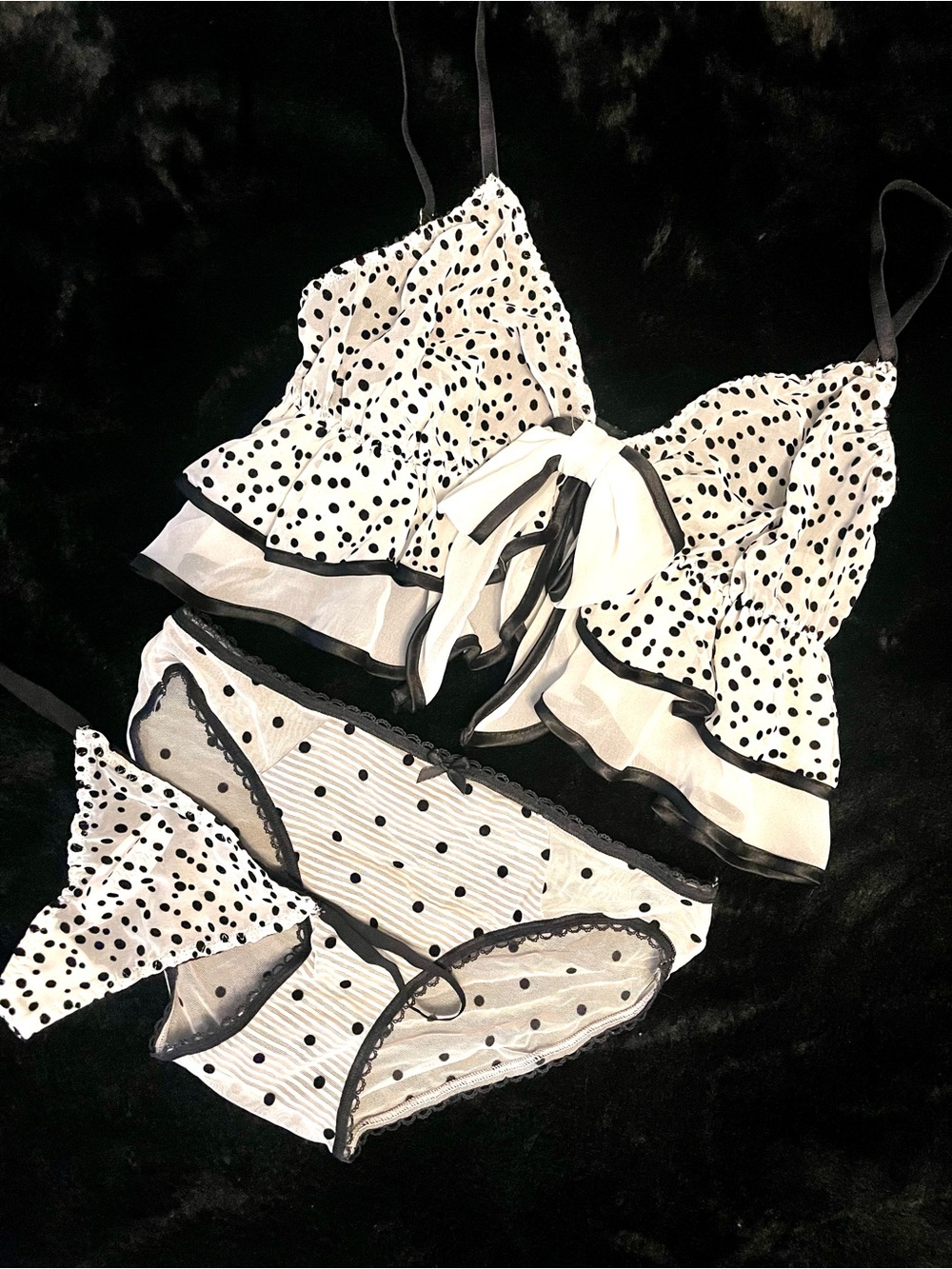 Victoria’s Secret Polka Dot Sheer Ruffle Bralette & Panty Set - M top S bottom